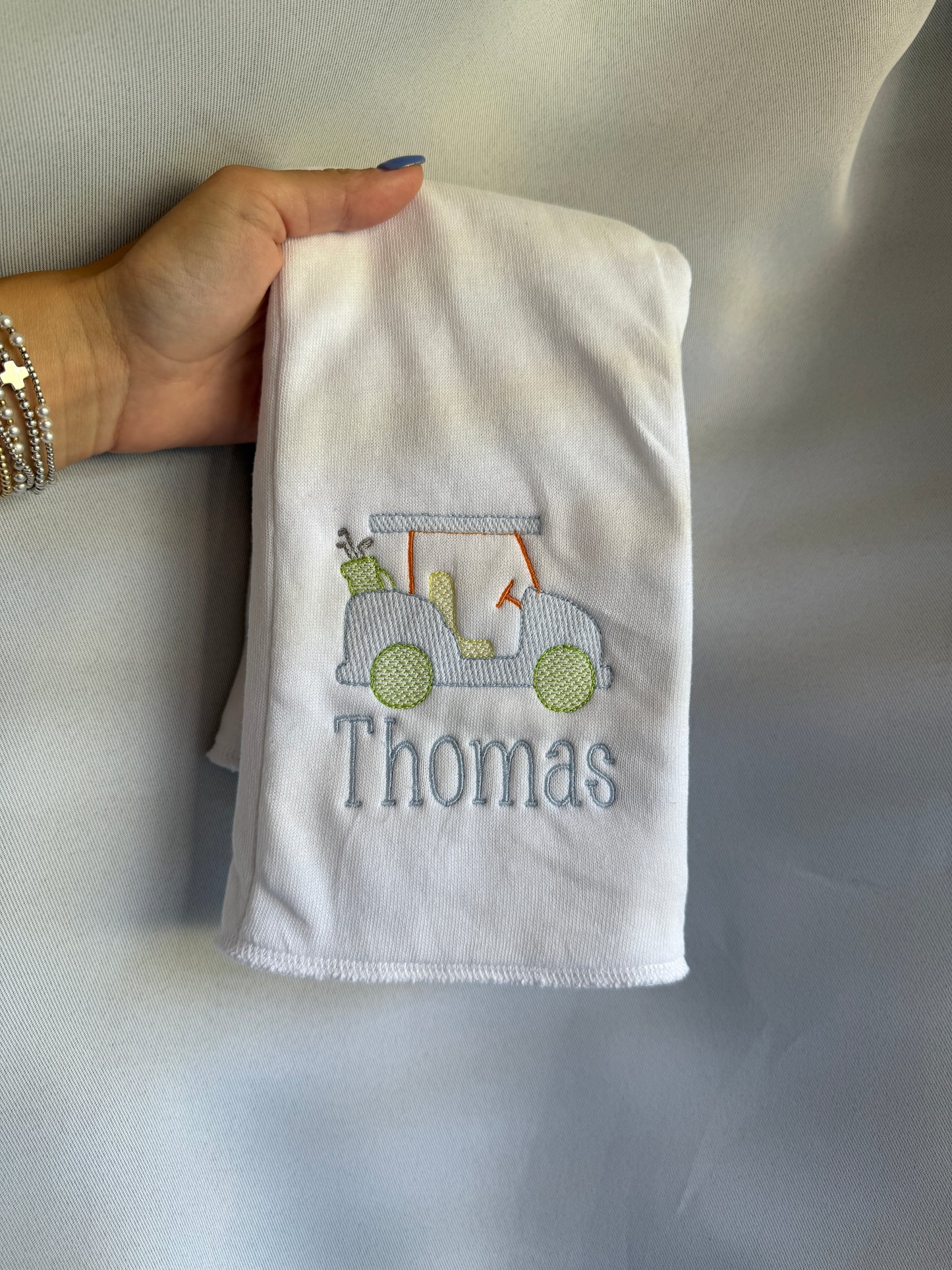 Personalized Golf Cart Burp Cloth for Baby Boy | Custom Name Embroidery | Baby Shower Gift | Golf Nursery Accessory | Baby Shower Gift