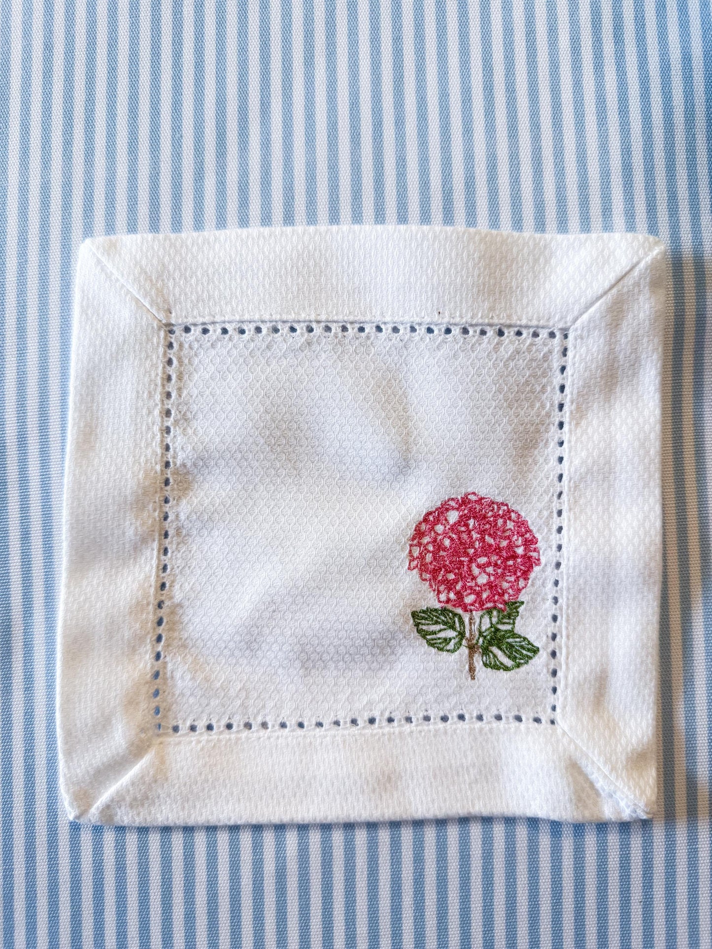 Embroidered Hydrangea Cocktail Napkins | Set of 4 Linen Napkins | Floral Hostess Gift | Garden Party Decor | Monogram | Summer Table Decor