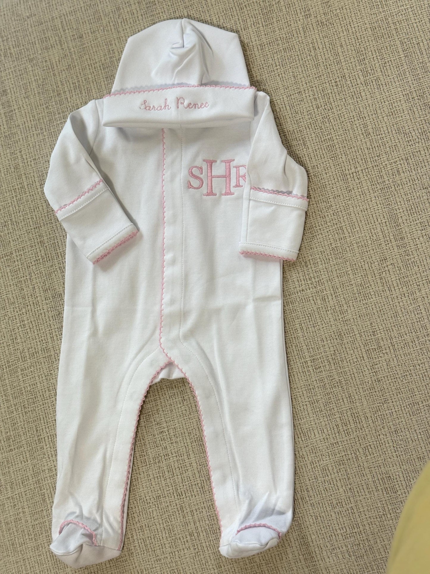 Monogrammed Baby Girl Coming Home Outfit | Cotton Onesie & Hat