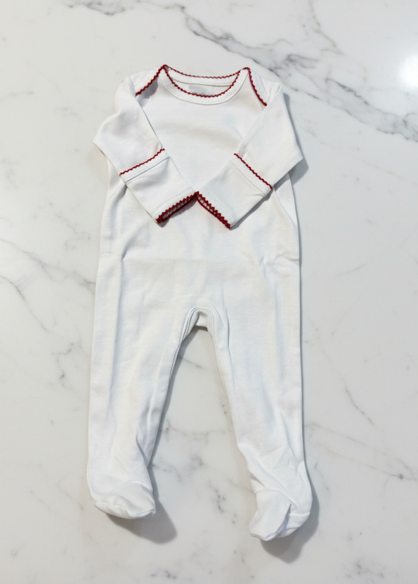 Red Picot Trim Baby Footies