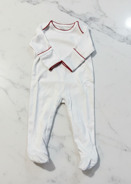 Red Picot Trim Baby Footies