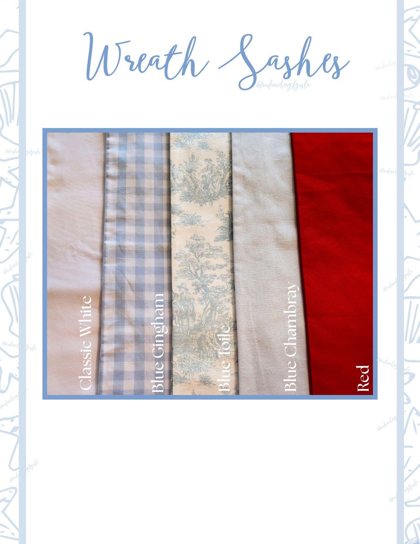 Patriotic Wreath Sash | White Cotton Sash with Red, White & Blue Snowcone and Monogram | 4th of July Door Decor