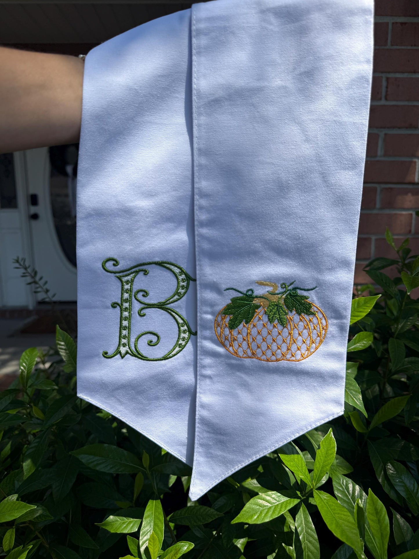 Monogram Pumpkin Wreath Sash: Embroidered Fall Door Decor