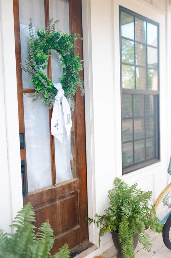 Coastal Heron Wreath Sash | White Cotton Sash with Blue Heron Design | Nautical Front Door Decor