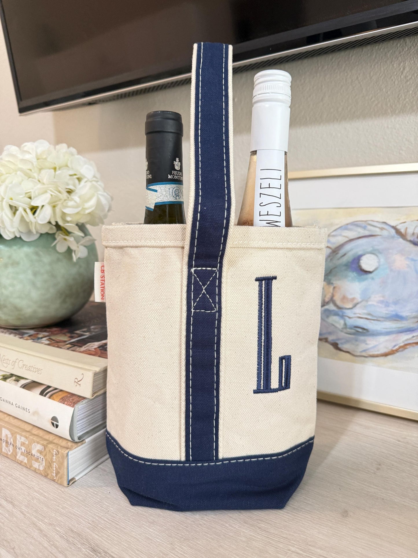 Personalized Canvas Wine Tote: Monogrammed Two-Bottle Carrier