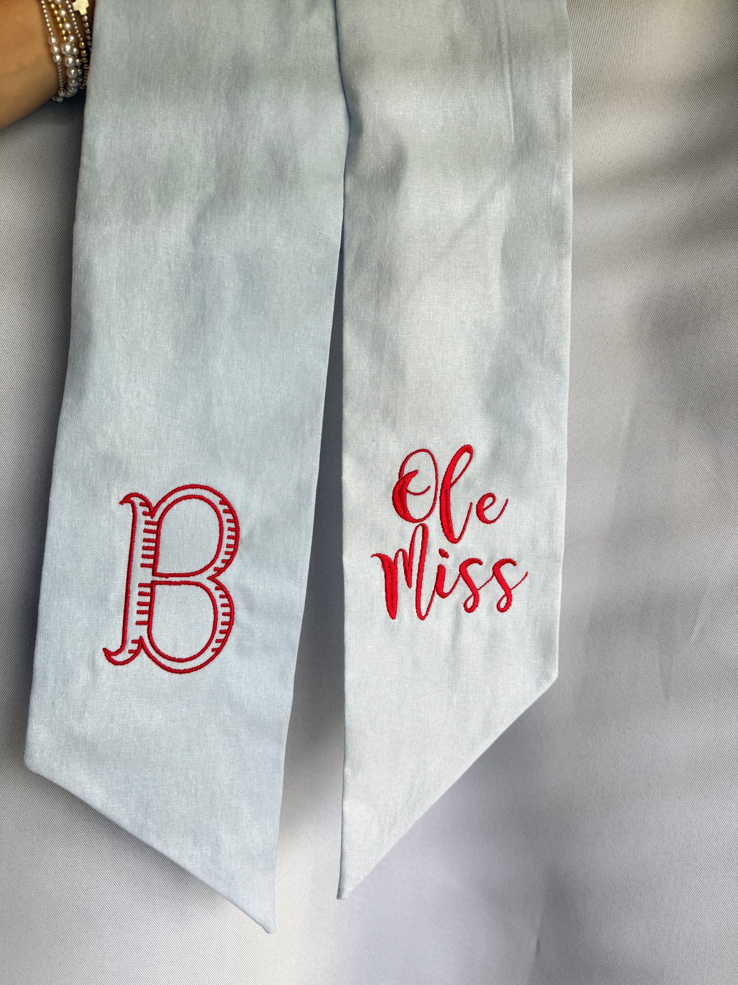 Ole Miss Wreath Sash | Hotty Toddy Door Decor | University of Mississippi Game Day Bow | Red & Blue Tailgate Ribbon | SEC Football Wreath