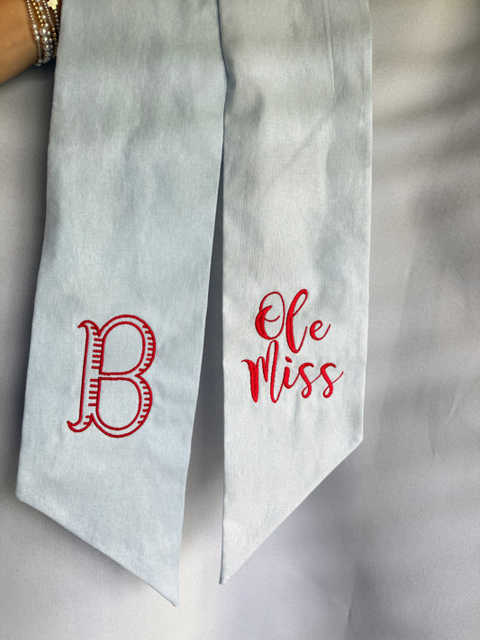 Ole Miss Wreath Sash | Hotty Toddy Door Decor | University of Mississippi Game Day Bow | Red & Blue Tailgate Ribbon | SEC Football Wreath