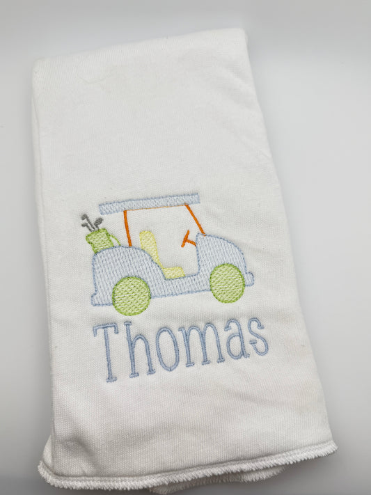 Personalized Golf Cart Burp Cloth for Baby Boy | Custom Name Embroidery | Baby Shower Gift | Golf Nursery Accessory | Baby Shower Gift