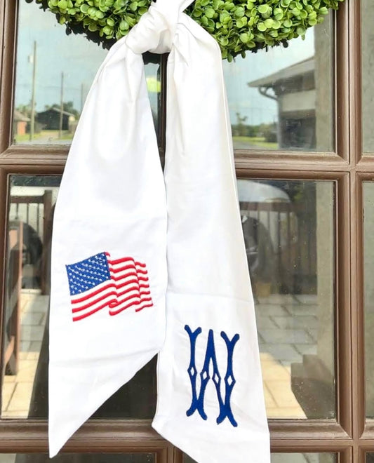 Waving American Flag Wreath Sash