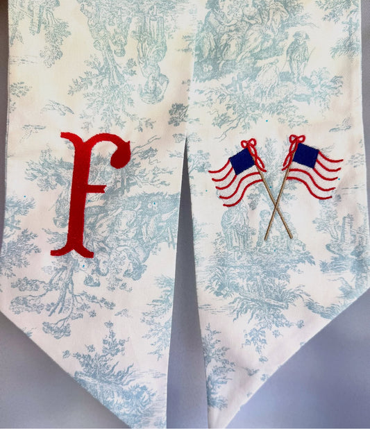Blue Toile Wreath Sash
