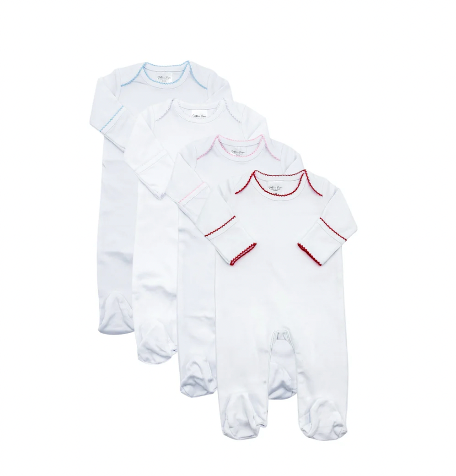 Red Picot Trim Baby Footies