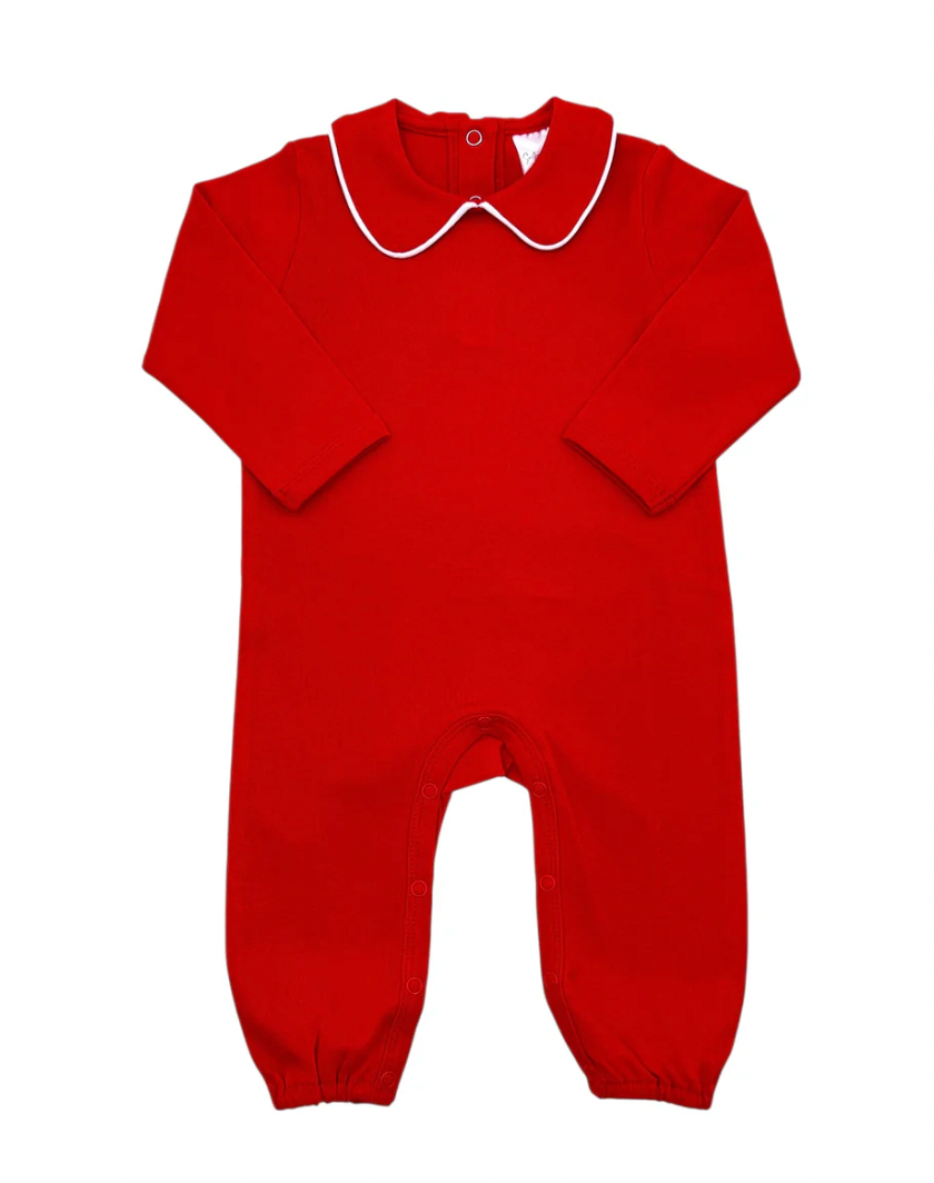 Long Sleeve Romper with Piping Collar