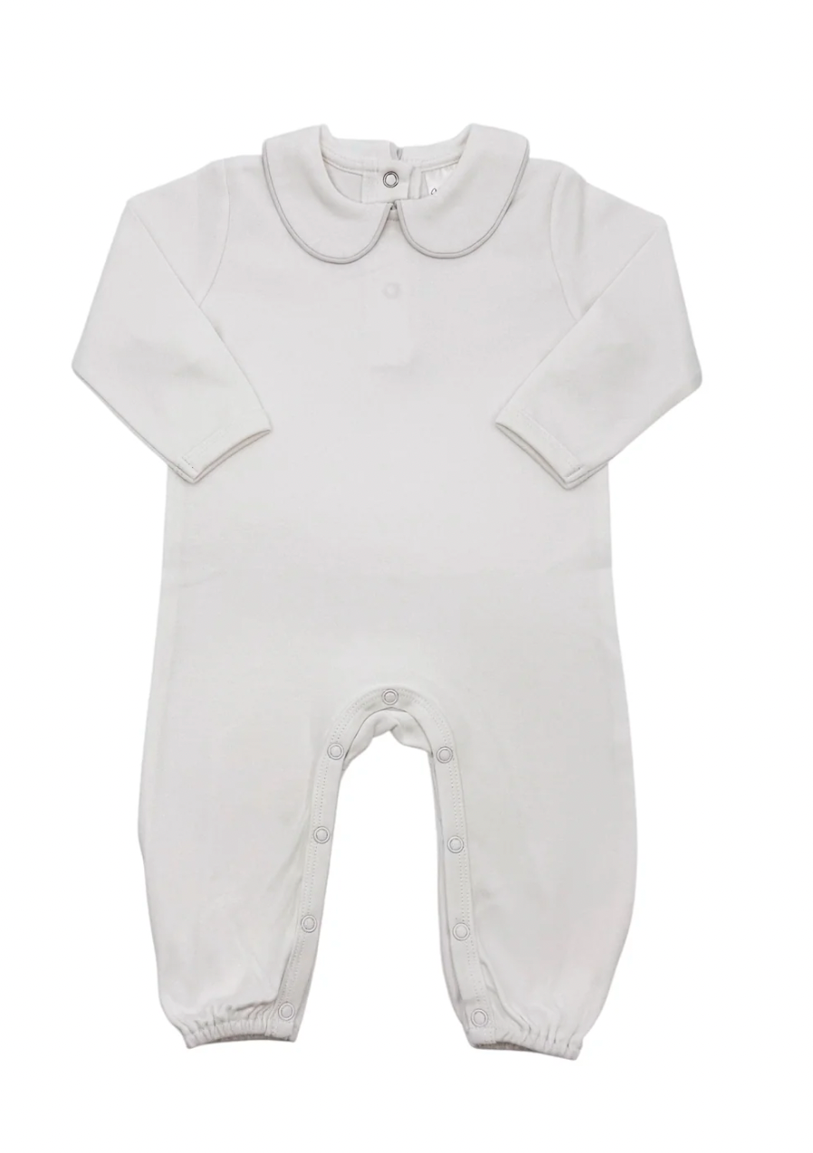 Long Sleeve Romper with Piping Collar