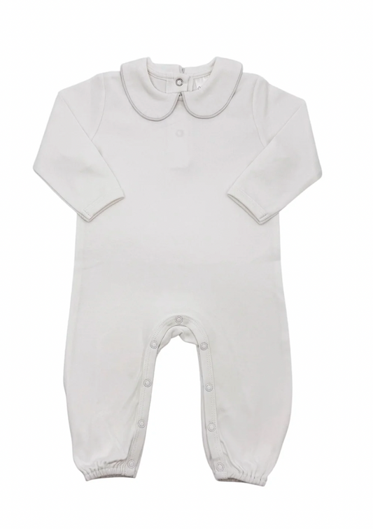 Long Sleeve Romper with Piping Collar