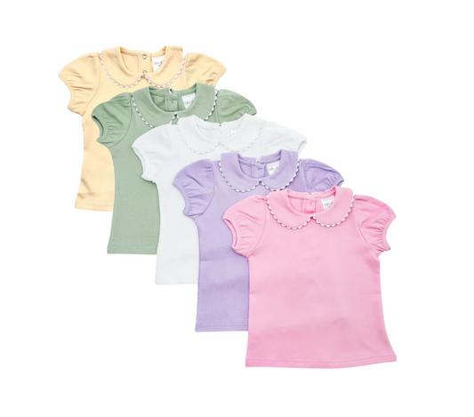 Scalloped Collar Short Sleeve Top