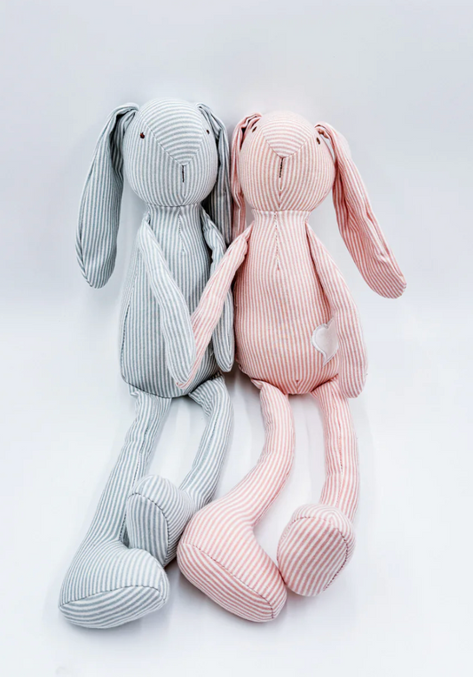 Personalized Heart Striped Easter Bunny with Embroidered Ear