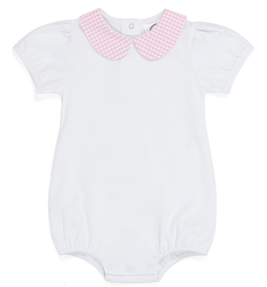 Girl's Short Puff Sleeved Peter Pan Bubble with Gingham Collar