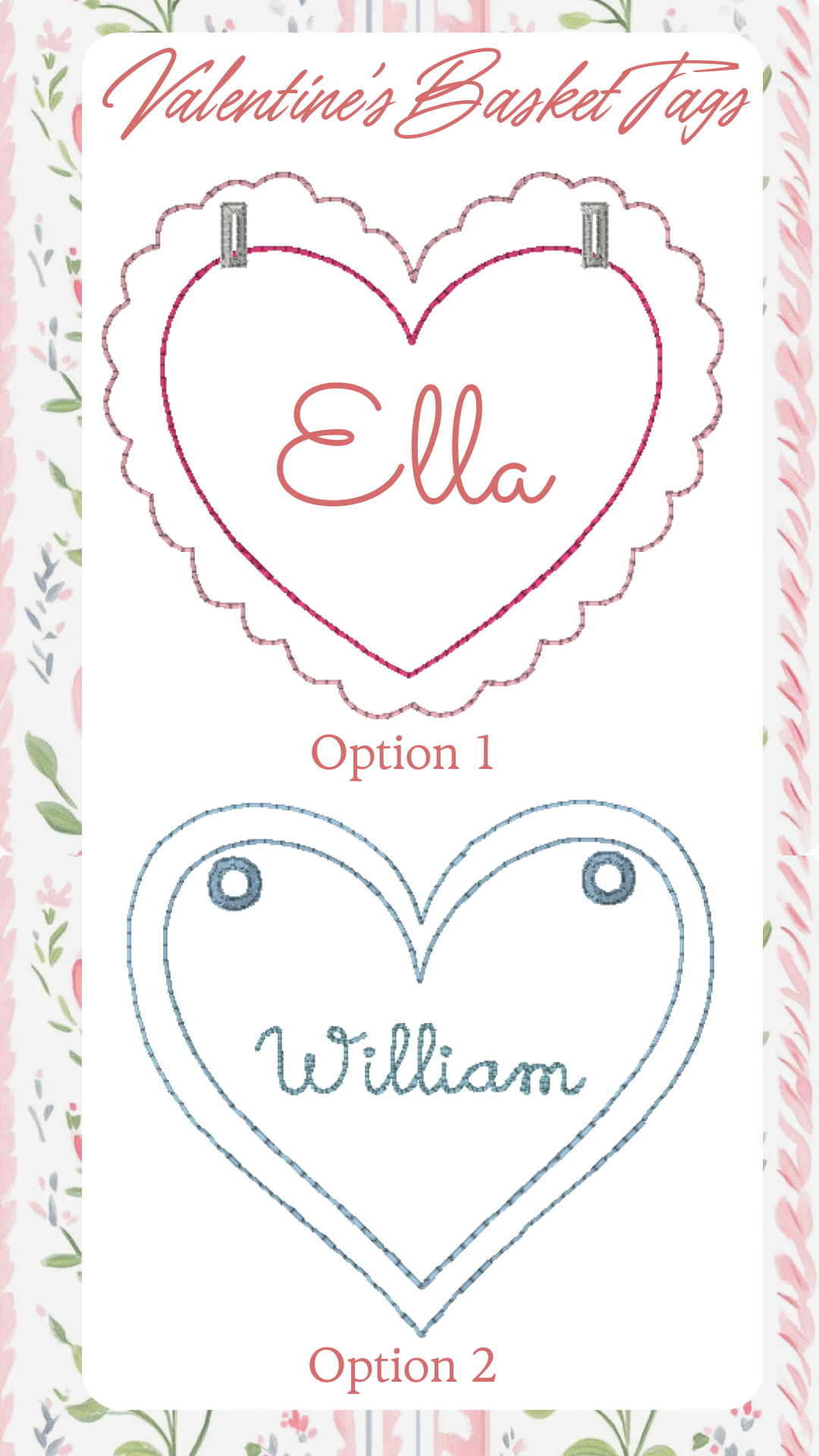 Embroidered Applique Valentine's Day Heart Basket Tag