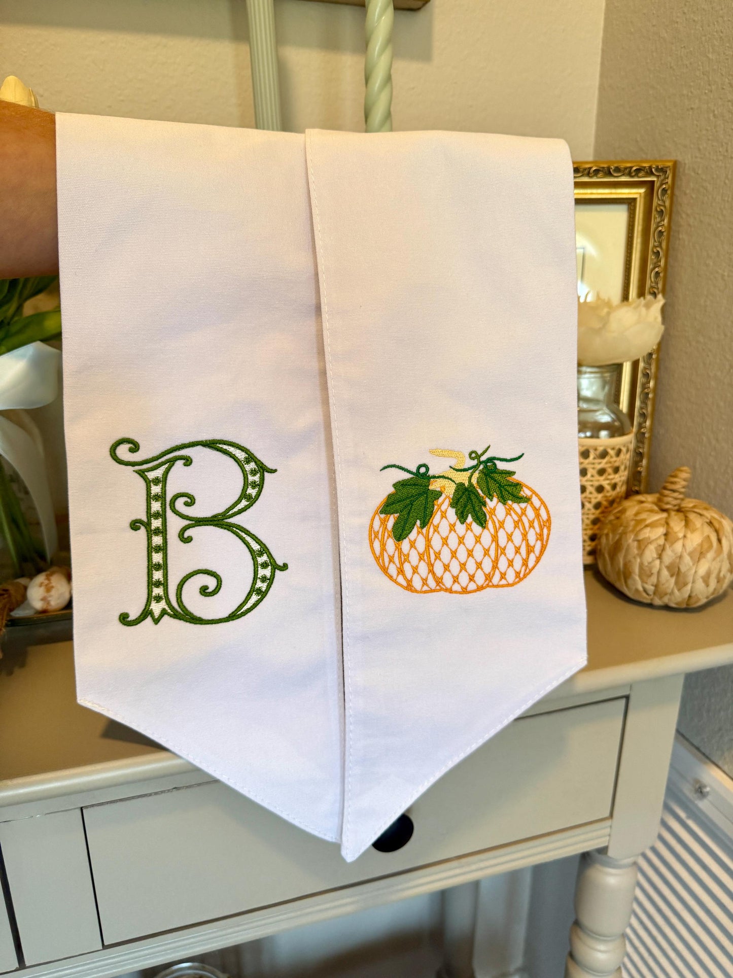 Monogram Pumpkin Wreath Sash: Embroidered Fall Door Decor