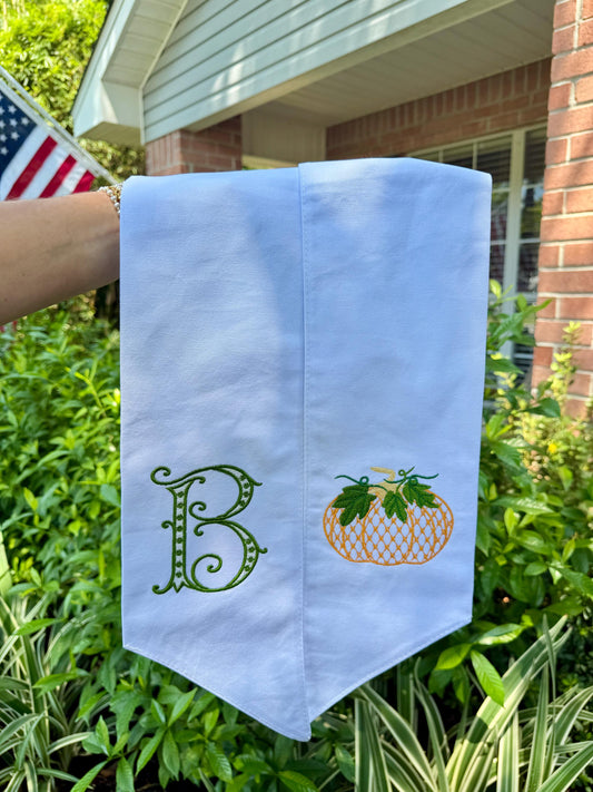 Monogram Pumpkin Wreath Sash: Embroidered Fall Door Decor