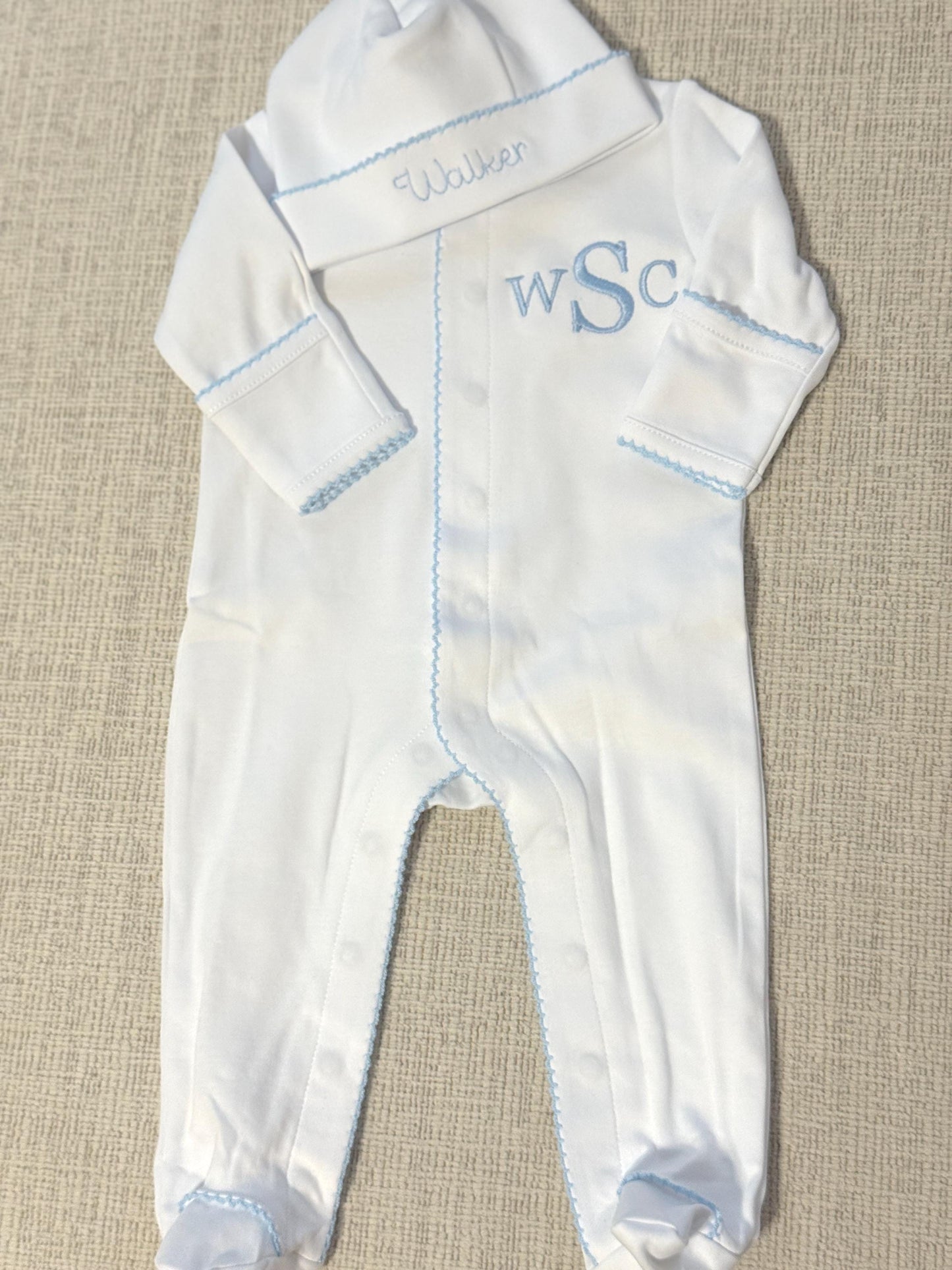Monogrammed Baby Boy Coming Home Outfit | Cotton Onesie & Hat