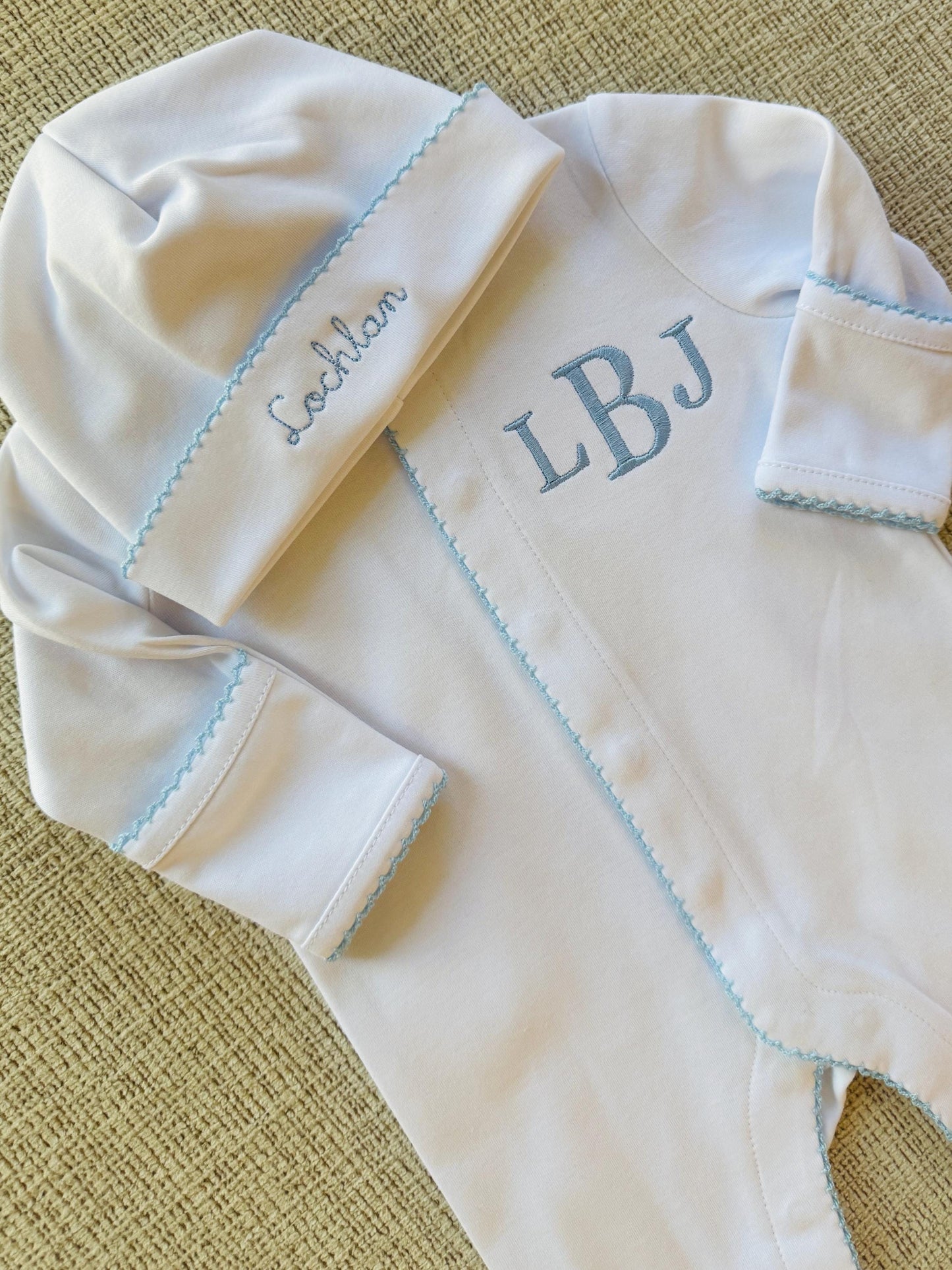 Monogrammed Baby Boy Coming Home Outfit | Cotton Onesie & Hat