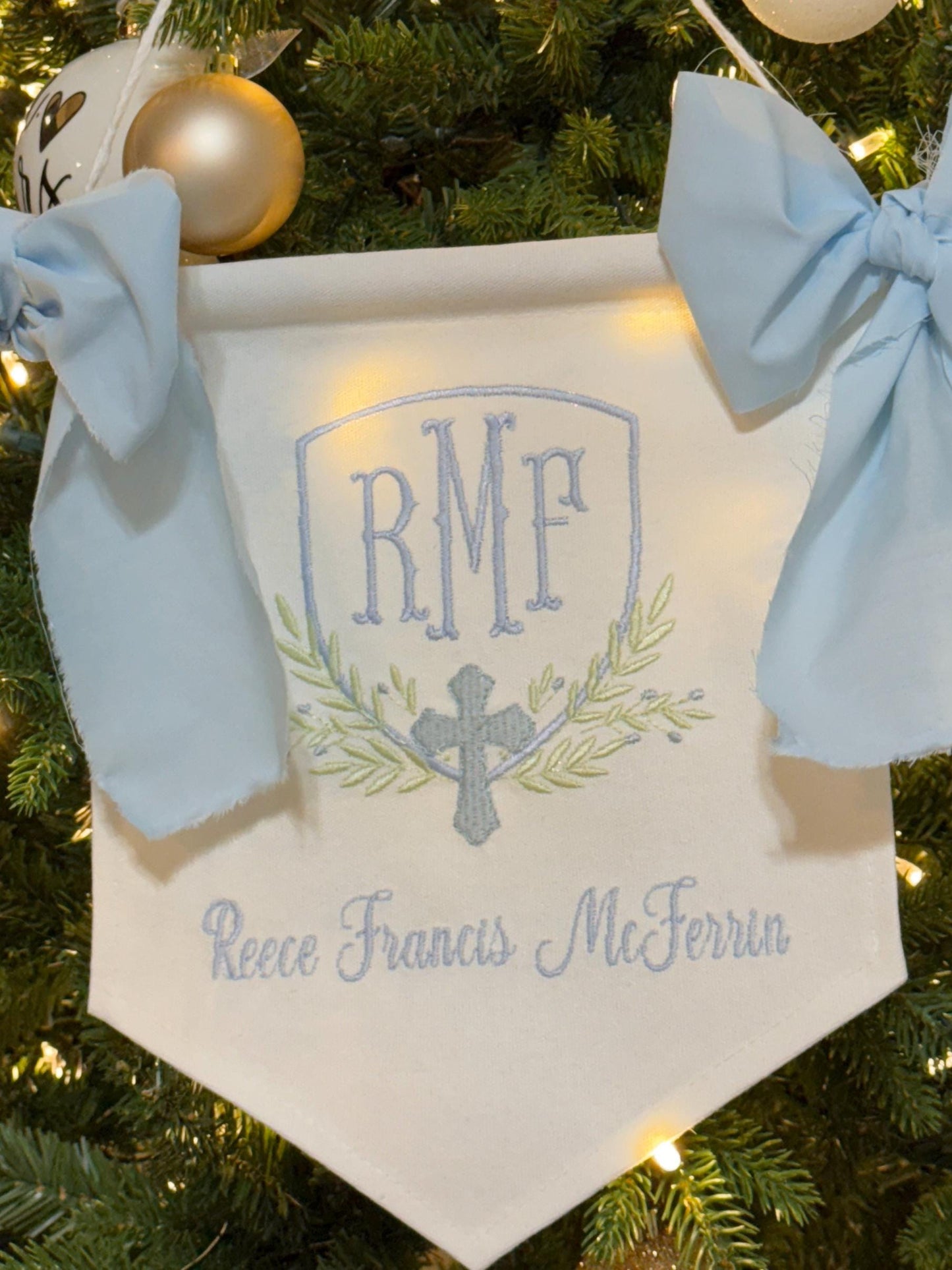 Custom Baby Boy Banner With Greenery and Cross | Hospital Door Sign