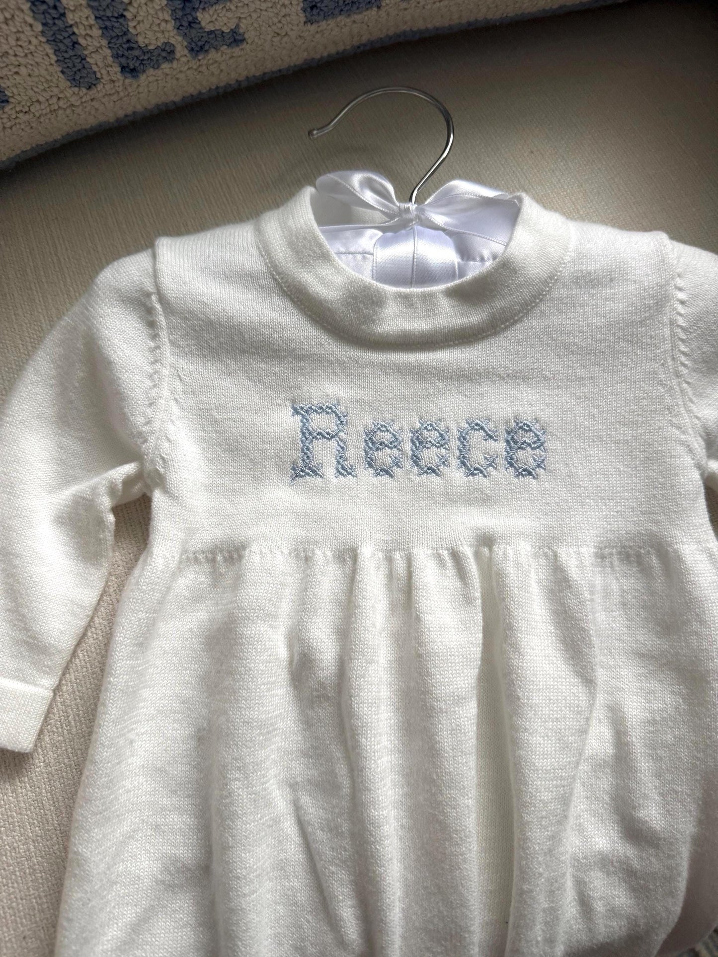 Personalized Knit Baby Gown | Cream Cotton Heirloom Keepsake, Monogrammed Boy Outfit