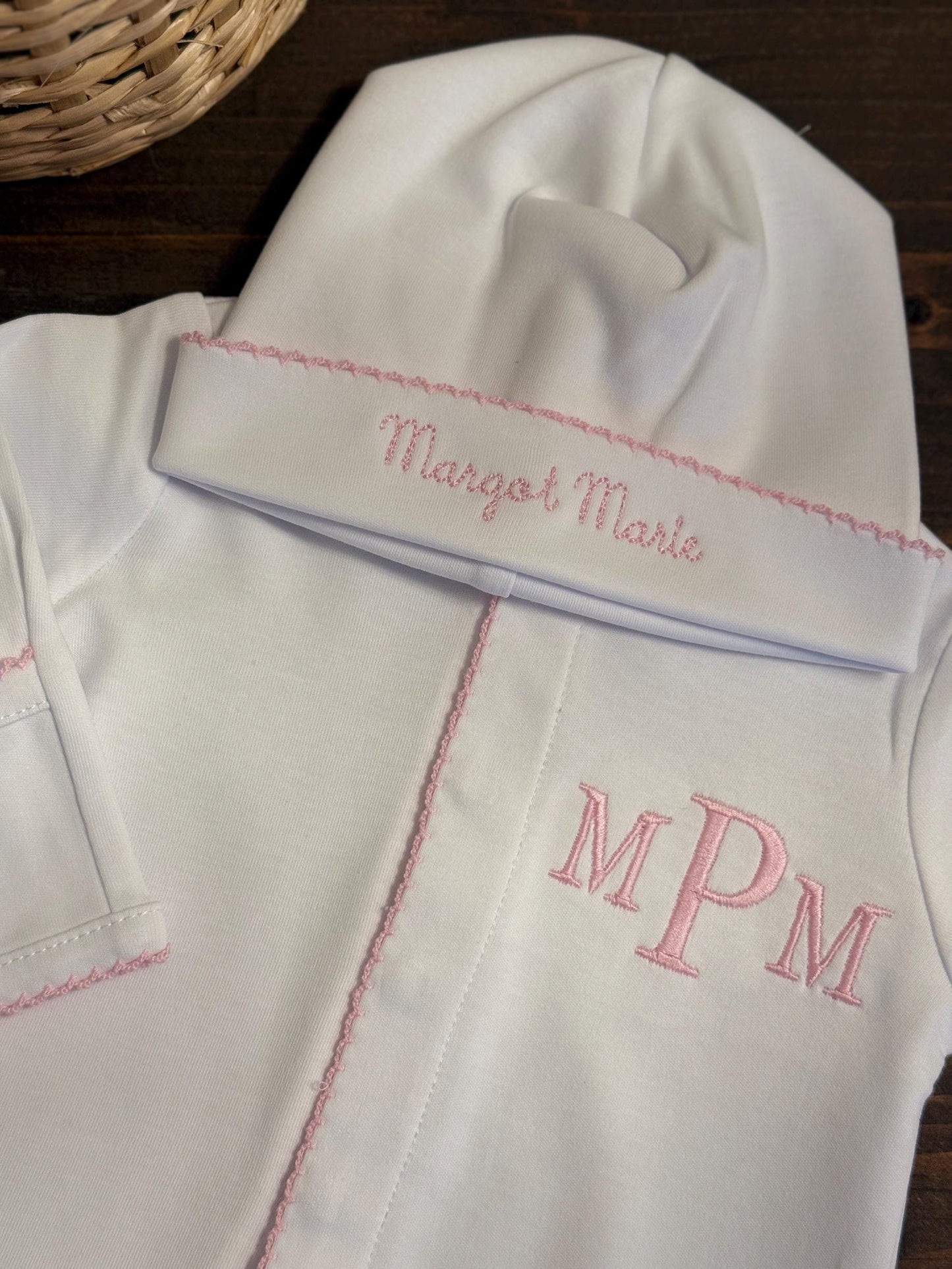 Monogrammed Baby Girl Coming Home Outfit | Cotton Onesie & Hat
