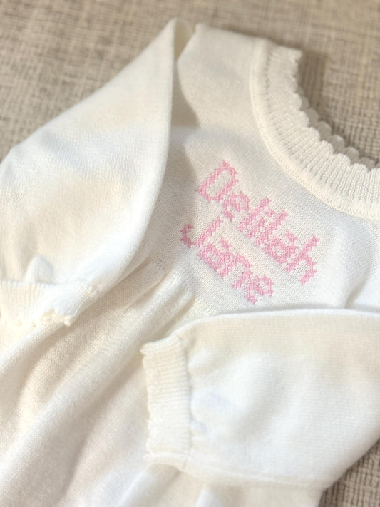 Personalized Knit Baby Girl Gown | Cream Cotton Heirloom Keepsake | Monogrammed Girl Outfit