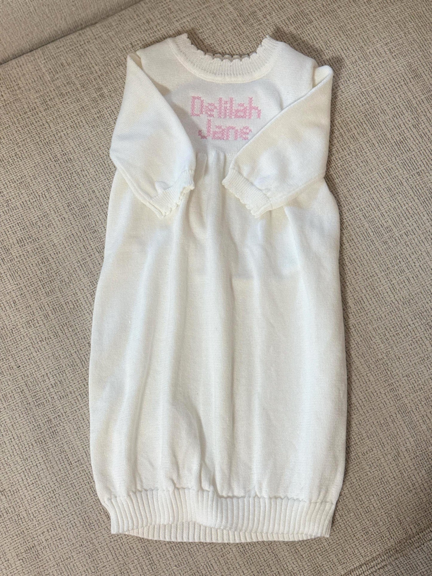 Personalized Knit Baby Girl Gown | Cream Cotton Heirloom Keepsake | Monogrammed Girl Outfit