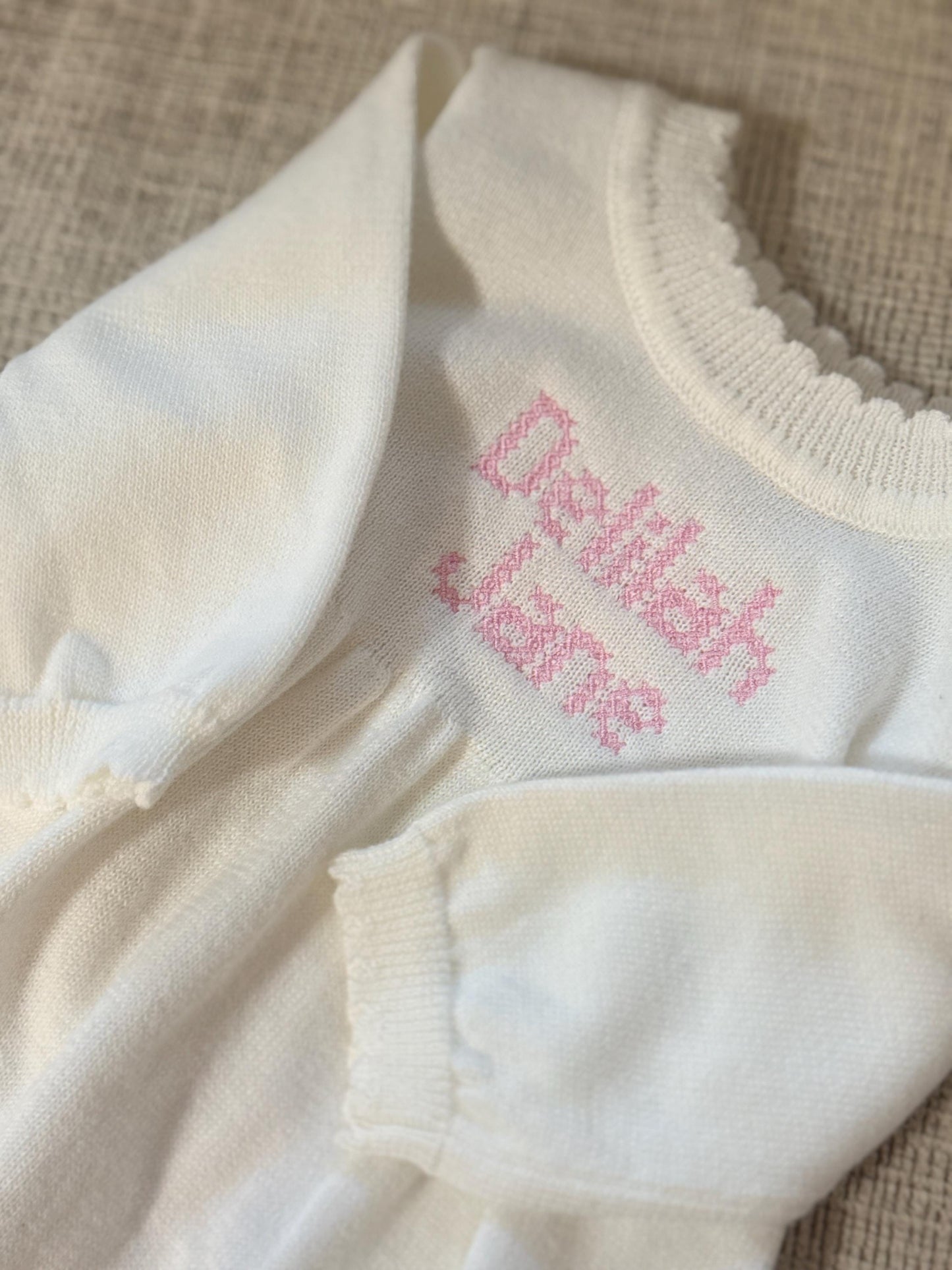 Personalized Knit Baby Girl Gown | Cream Cotton Heirloom Keepsake | Monogrammed Girl Outfit